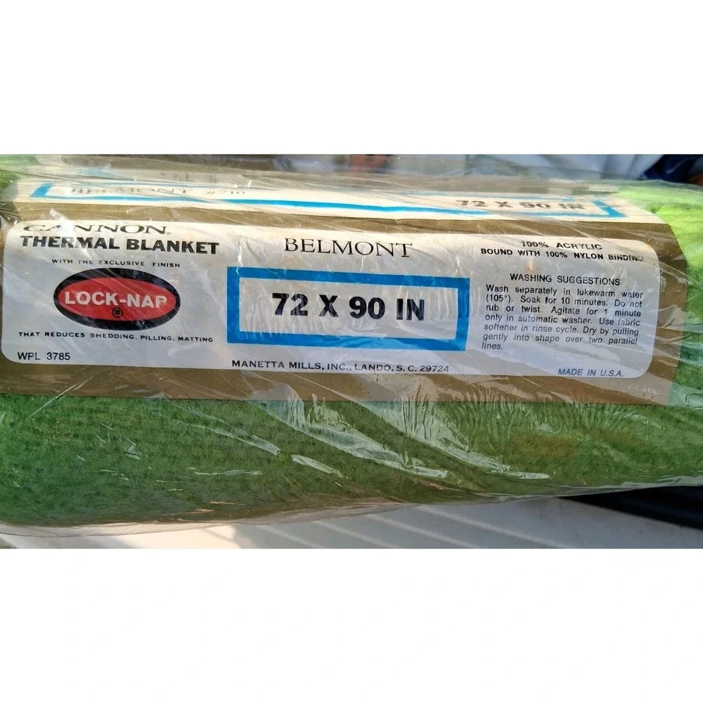 Vtg NOS 70s CANNON Dover 72X90 Green Blanket Border Grandpacore New